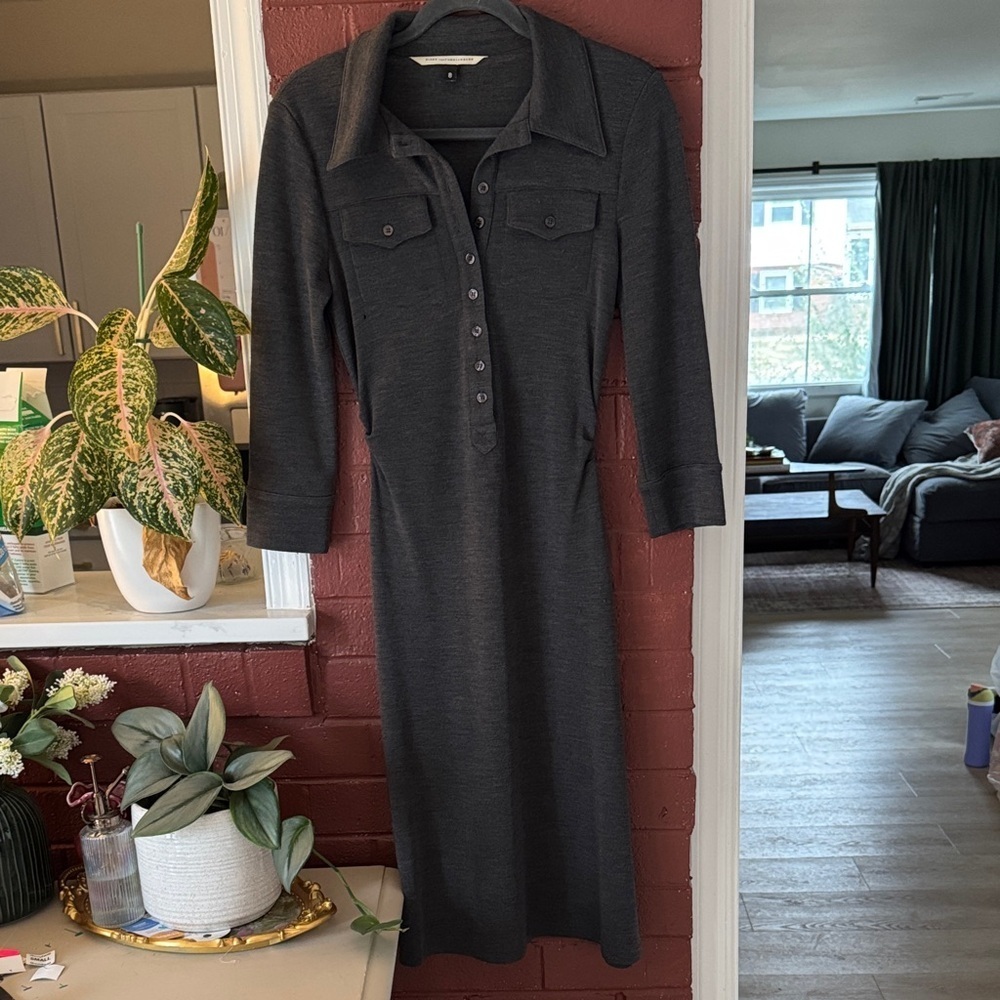 Diane Von Furstenberg Charcoal Gray Knit Button Front Midi Dress Size 8
